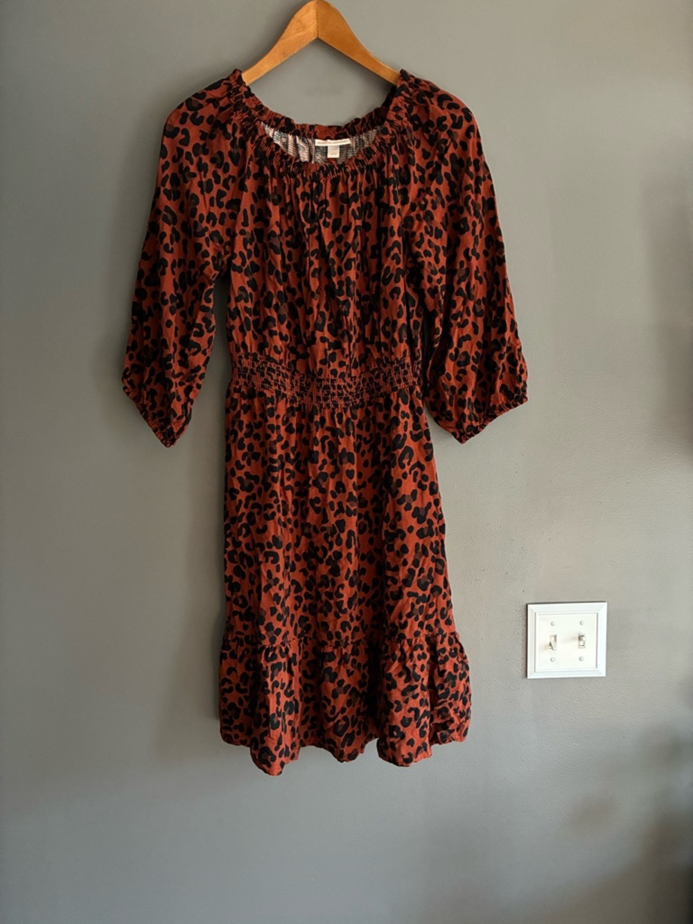Rust Leopard Print Smocked Waist Midi Dress NWT Size Small
